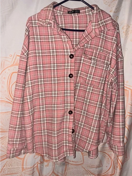 SHEIN Pink Plaid Button-Up Shirt w/ a Dolly Parton Graphic Tee - Picture 2 of 9